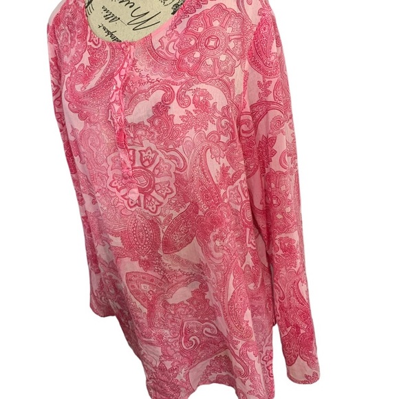 Jones New York Tunic Blouse Boho long Sleeve paisley pink cotton light Women’s L - Picture 5 of 14